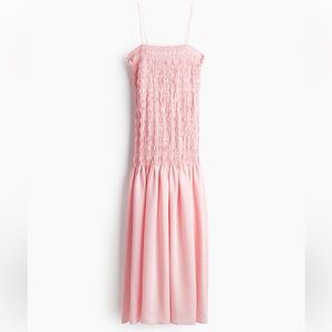 H&M pink smocked midi dress.